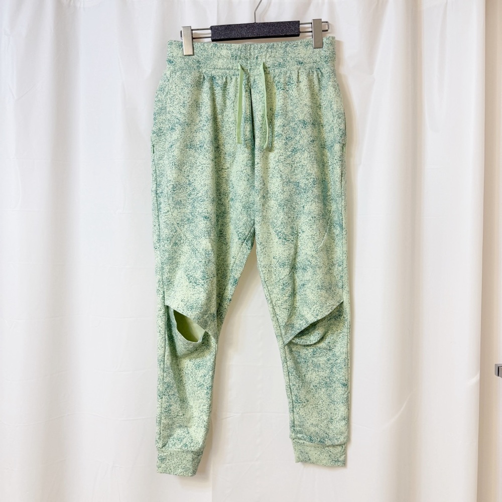 Gymshark Chalk Joggers Open Knee Green Paint Splatter Small